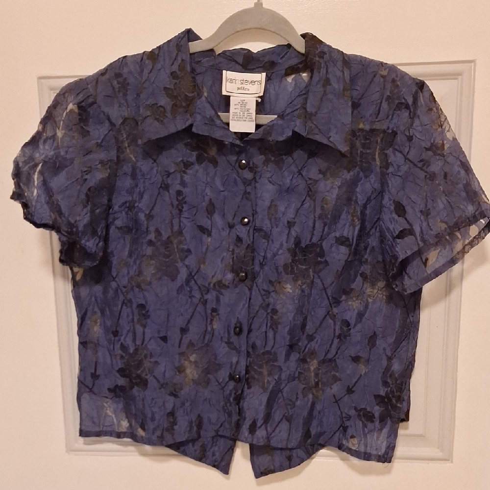 Karin Stevens Navy Floral Blouse